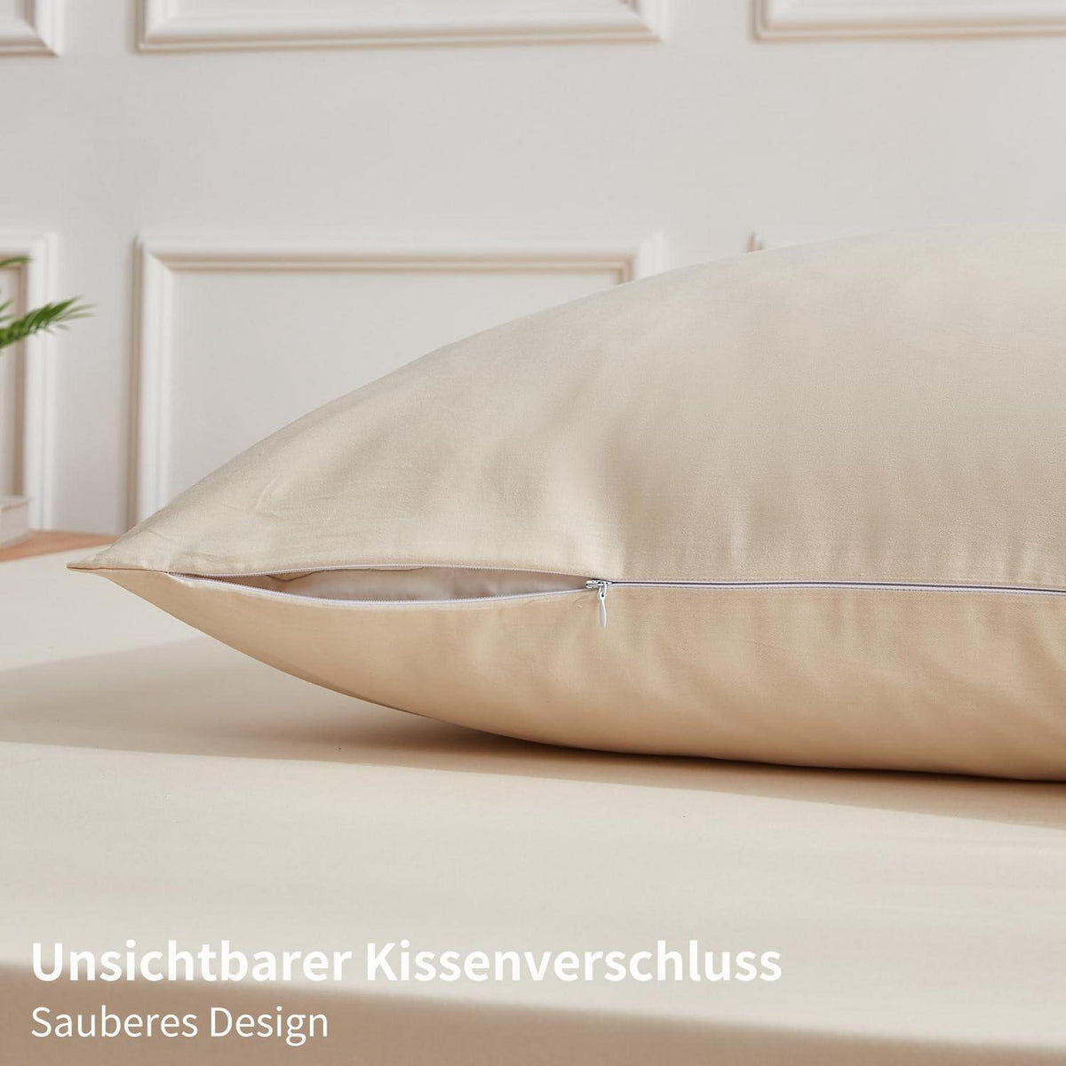 Baumwoll Bettwäsche Set 220x240 Beige – 3-teilig, Kühlend & Weich