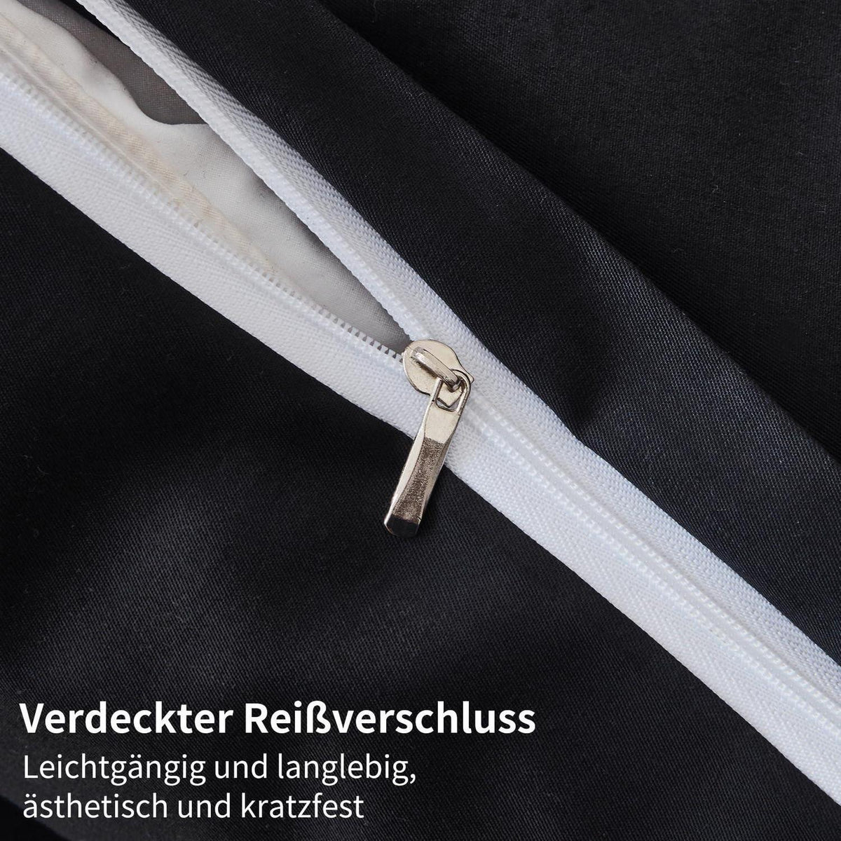 4teilige Bettwäsche 135x200 Baumwolle Schwarz Uni