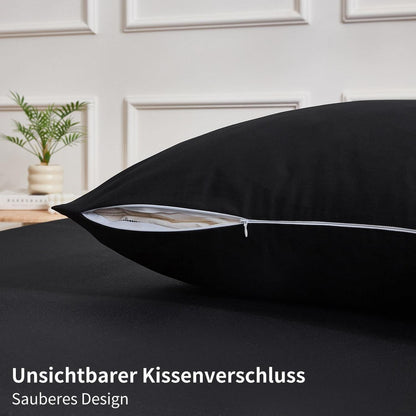 4teilige Bettwäsche 135x200 Baumwolle Schwarz Uni