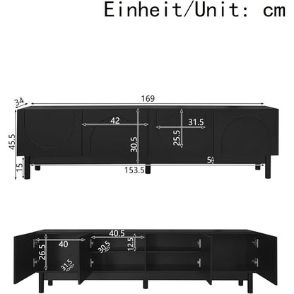 Schwarzer TV-Schrank mit Wellenförmigen Türen & Stauraum (169cm)
