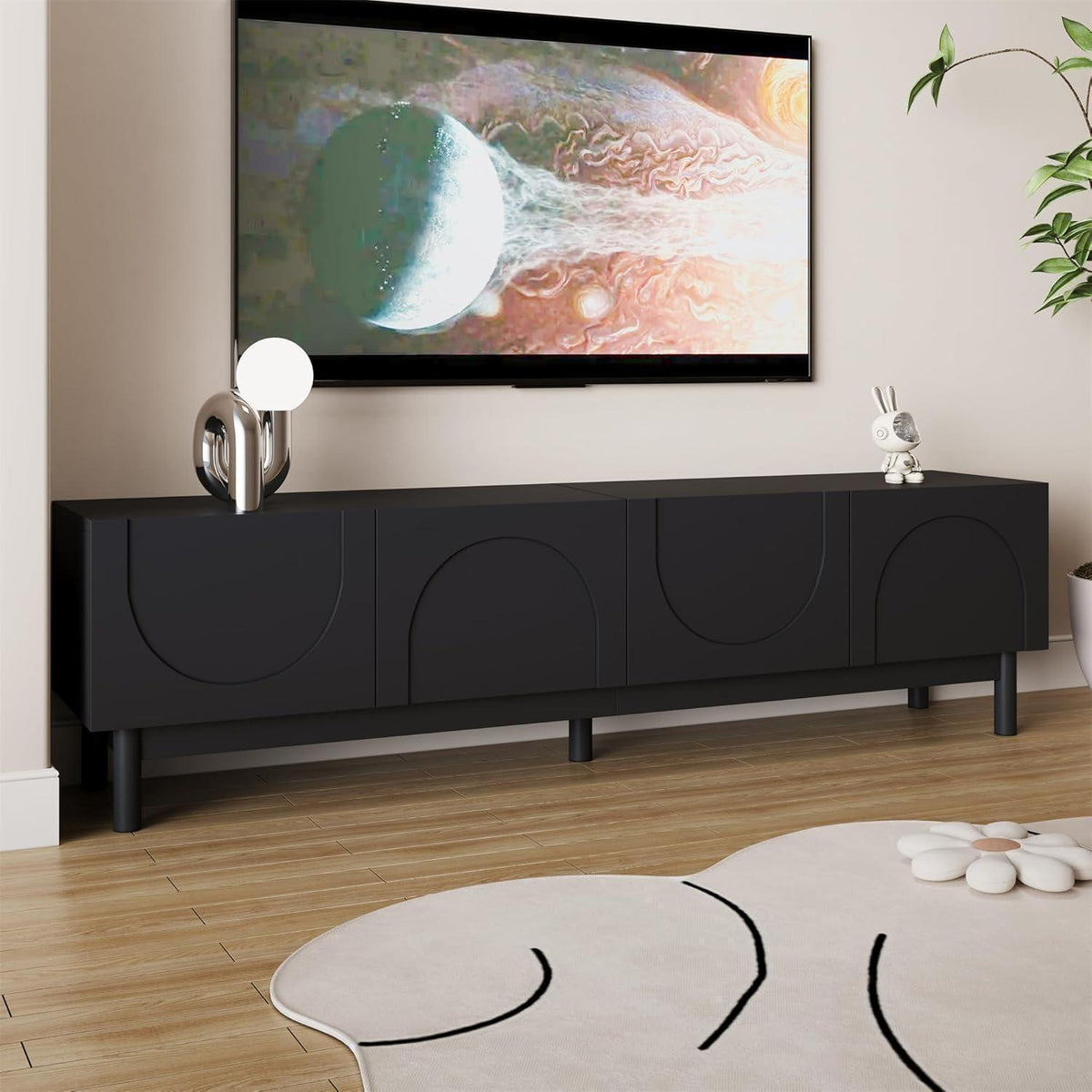 Schwarzer TV-Schrank mit Wellenförmigen Türen & Stauraum (169cm)
