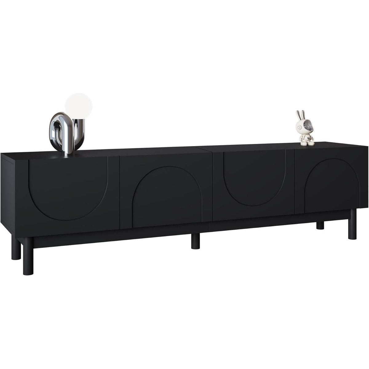 Schwarzer TV-Schrank mit Wellenförmigen Türen & Stauraum (169cm)