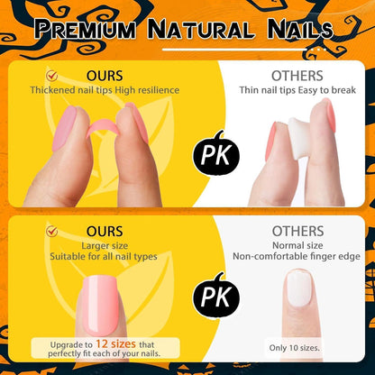 24 Halloween Press On Nägel Lang Square French Tip mit Blutstropfen
