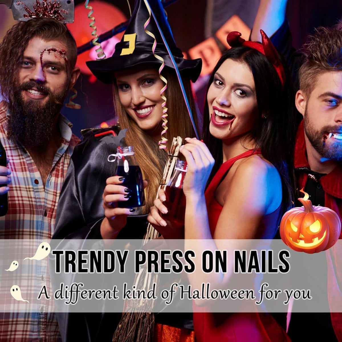 24 Halloween Press On Nägel Lang Square French Tip mit Blutstropfen