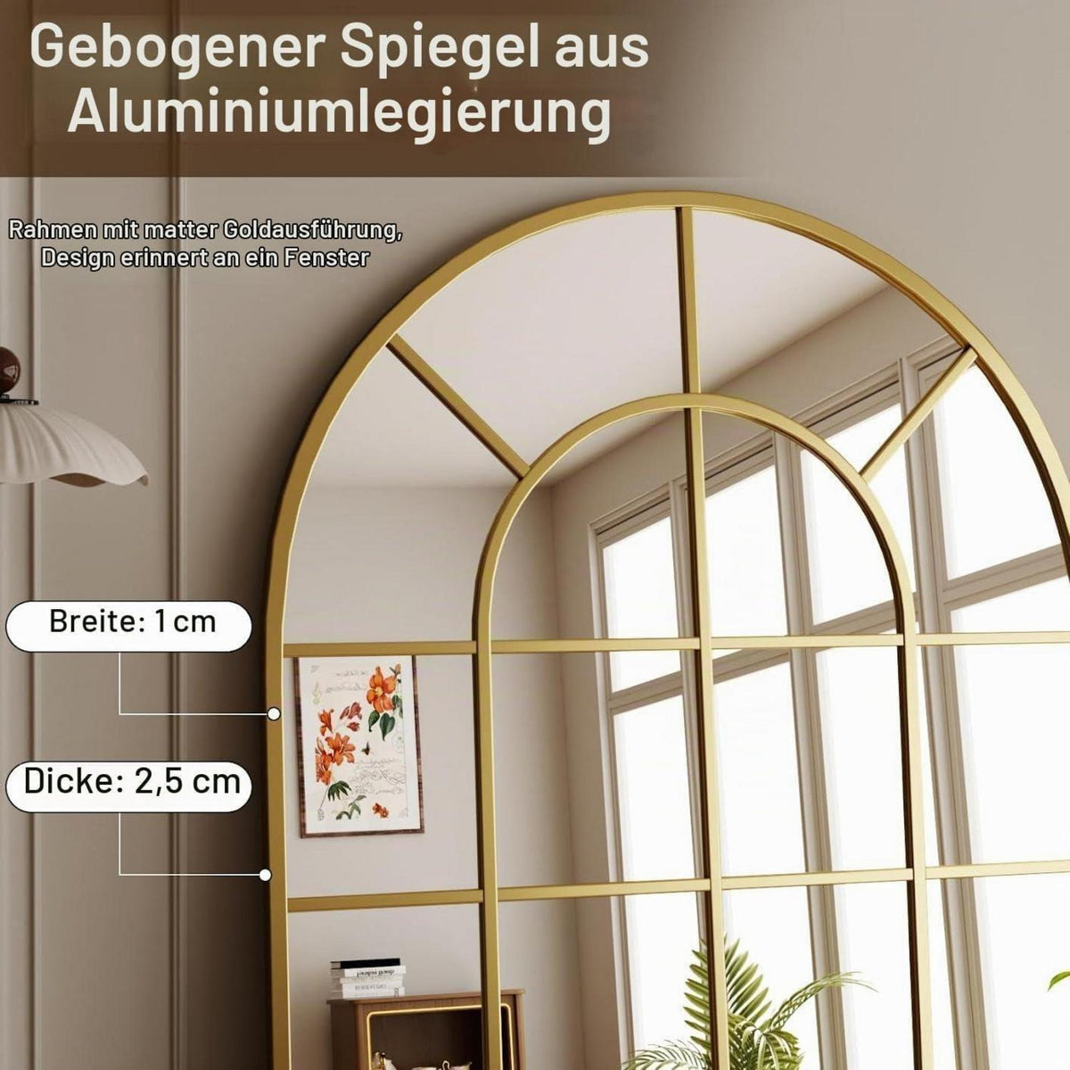 Koonmi Gitter Wandspiegel Gold 90x60 cm – Dekorativer Spiegel