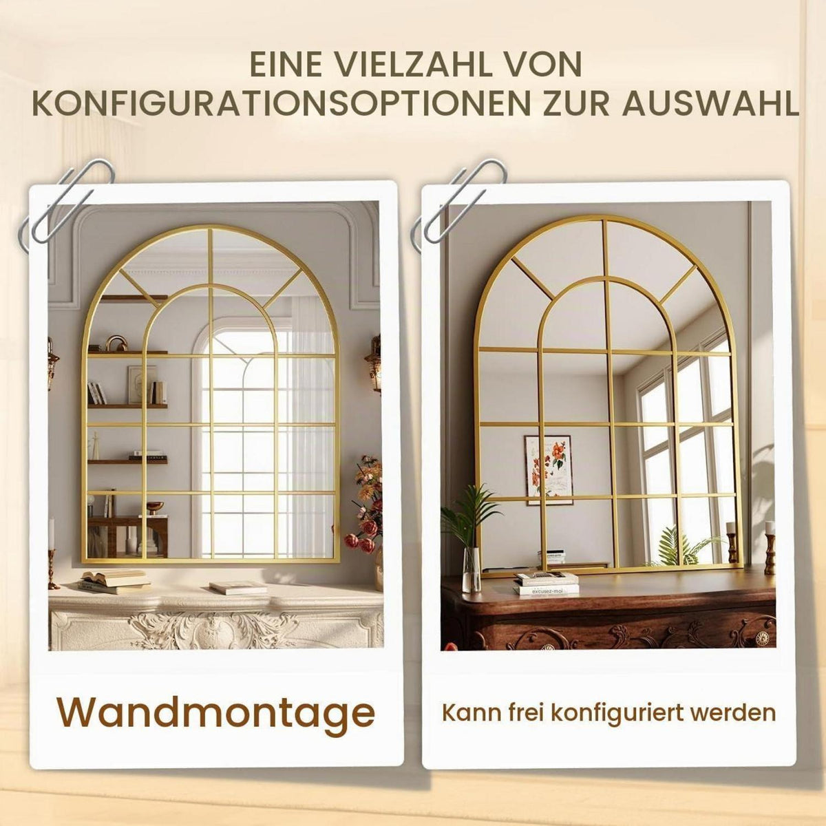 Koonmi Gitter Wandspiegel Gold 90x60 cm – Dekorativer Spiegel