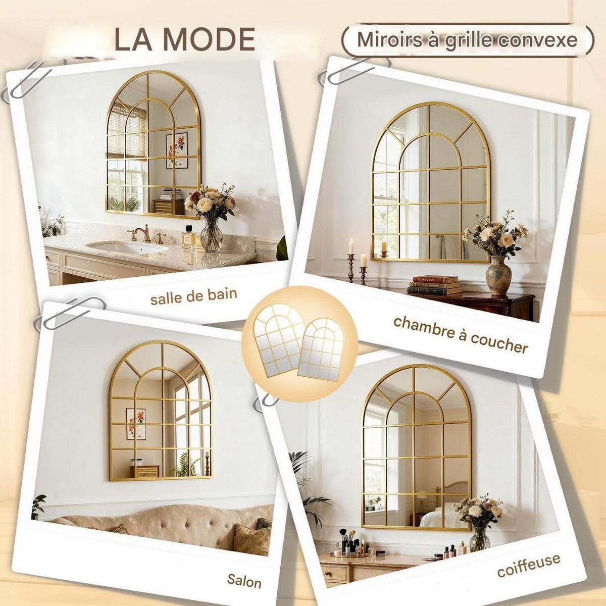 Koonmi Gitter Wandspiegel Gold 90x60 cm – Dekorativer Spiegel