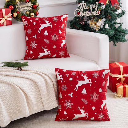 2er Set Weihnachtskissenbezug 50x50 cm - Rot, Elch & Schnee