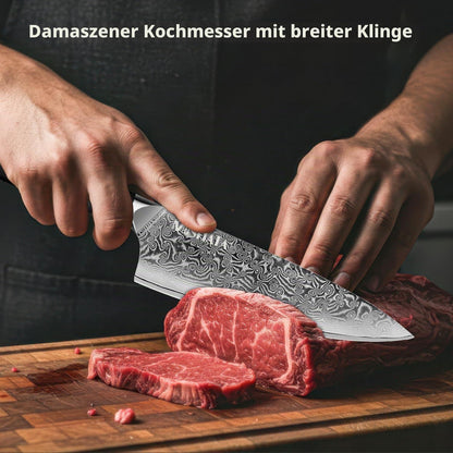 20cm Damast Kochmesser mit Wetzstahl – Scharfes Küchenmesser