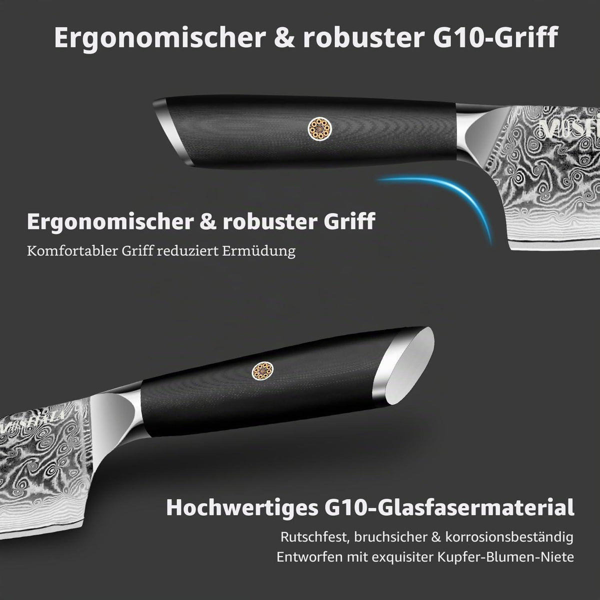 20cm Damast Kochmesser mit Wetzstahl – Scharfes Küchenmesser