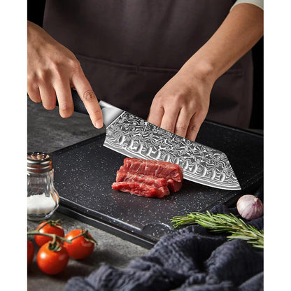 Damast Santoku Messer | Japanisches Kochmesser mit Wetzstahl