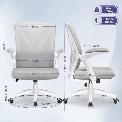 Ergonomischer Bürostuhl mit Lendenstütze und Wippfunktion, Grau