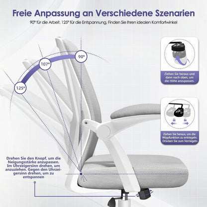 Ergonomischer Bürostuhl mit Lendenstütze und Wippfunktion, Grau