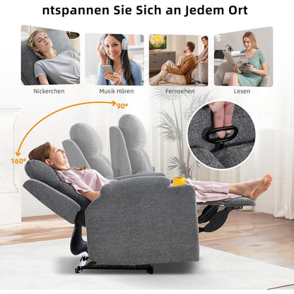 Manueller Relaxsessel mit Liegefunktion & Getränkehalter - Dunkelgrau