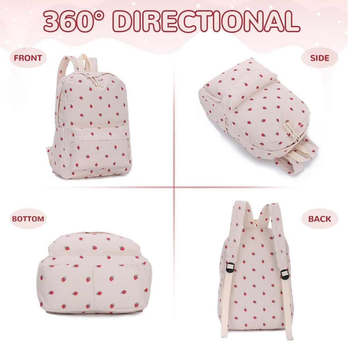 Erdbeer Rucksack Mädchen – Kawaii Schulrucksack für Teenager