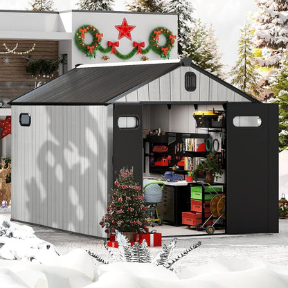 Gartenhaus Kunststoff Grau – 2,3x2,9m, Wetterfest & Abschließbar