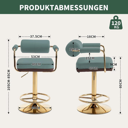 Vigosit Barhocker Set Höhenverstellbar, Drehbar & Gepolstert, Grün