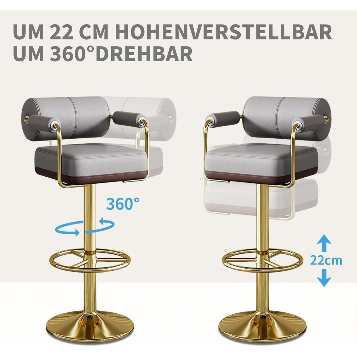 Vigosit Barhocker Set Höhenverstellbar, Grau – Komfortabler Tresenhocker mit Lehne