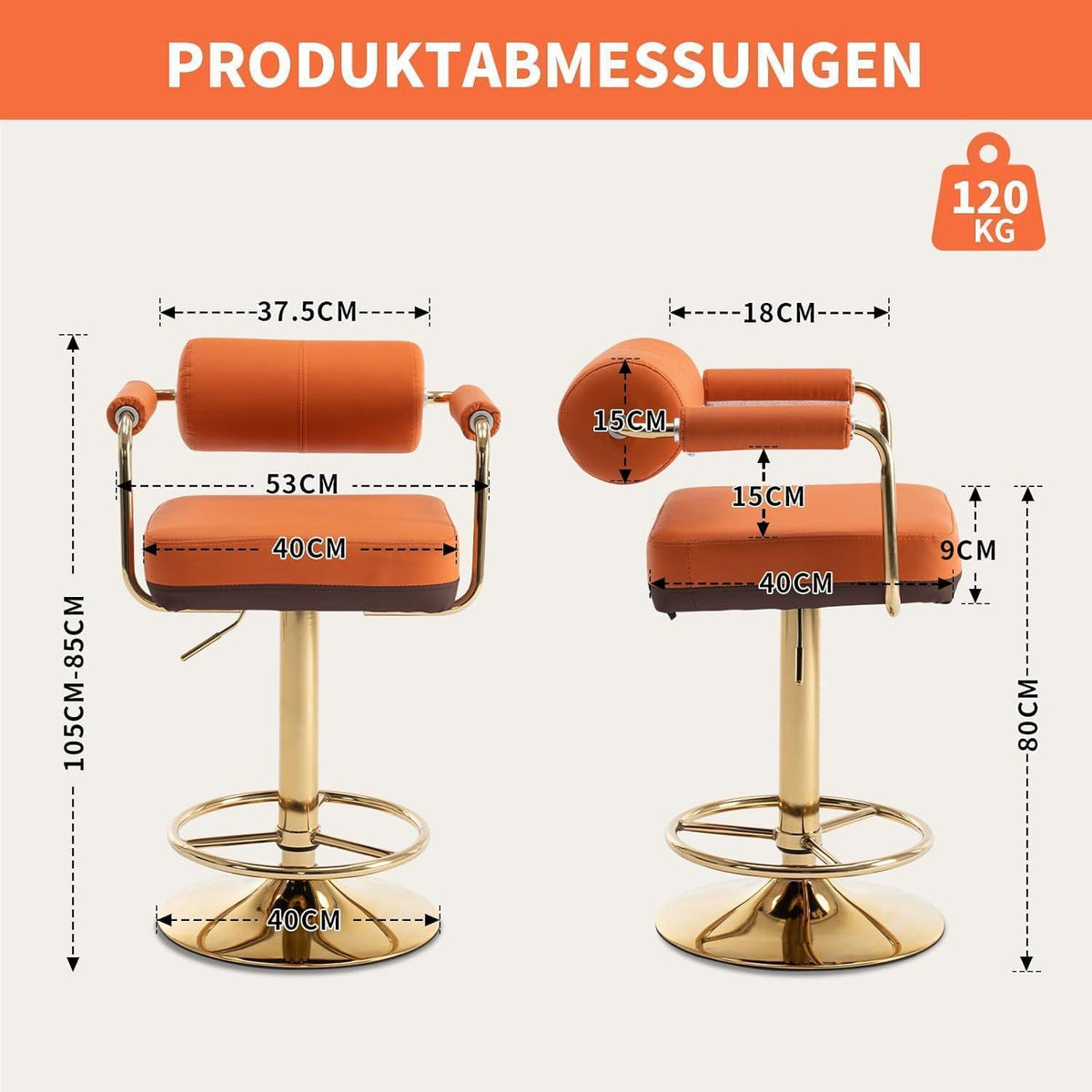 Vigosit Barhocker Set Höhenverstellbar, Drehbar & Gepolstert Braun
