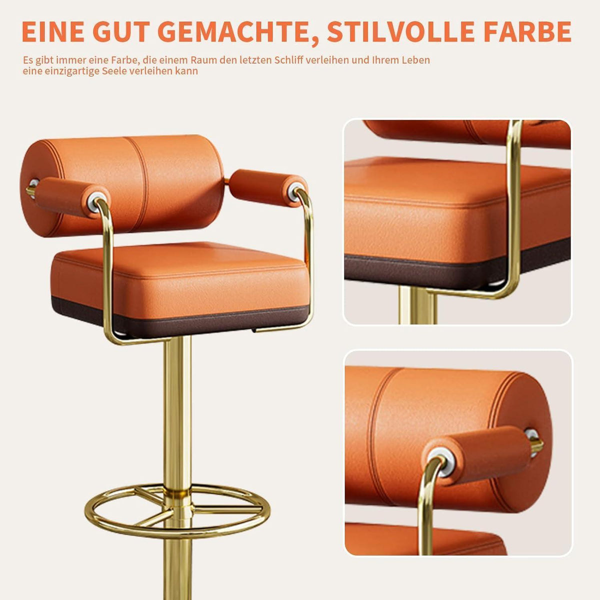 Vigosit Barhocker Set Höhenverstellbar, Drehbar & Gepolstert Braun