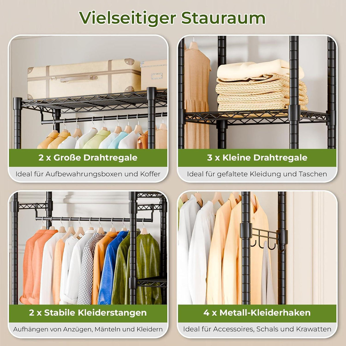 Freistehender Kleiderständer mit Regalen & Kleiderstangen