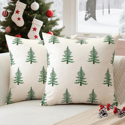 Weihnachtliche Kissenbezüge 2er Set 50x50 cm, Weihnachtsbaum Beige