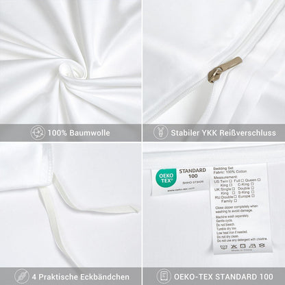 Mako Satin Bettwäsche 220x240 Weiß – 3-teilig, Baumwolle