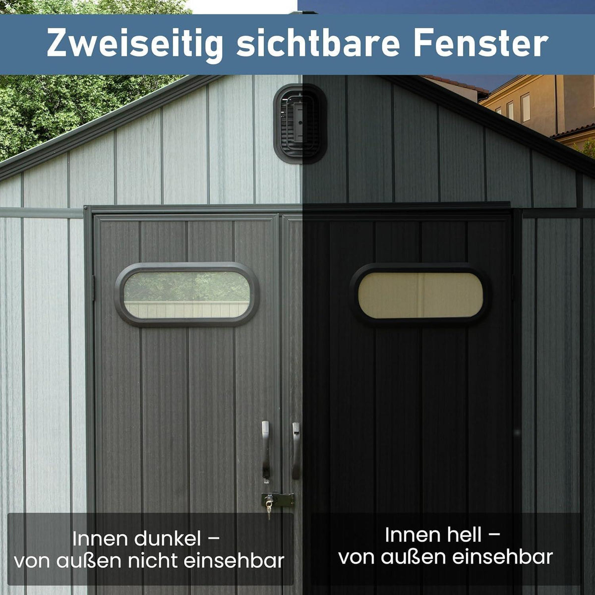 Gartenhaus Kunststoff Grau – Abschließbar & Wetterfest