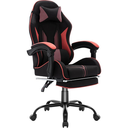 Ergonomischer Gaming Stuhl mit Fußstütze & Lendenkissen – Schwarz