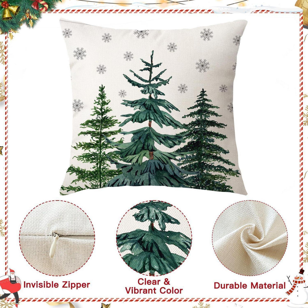 Weihnachtliche Kissenbezüge 2er Set 45x45 cm Baum & Schneeflocken