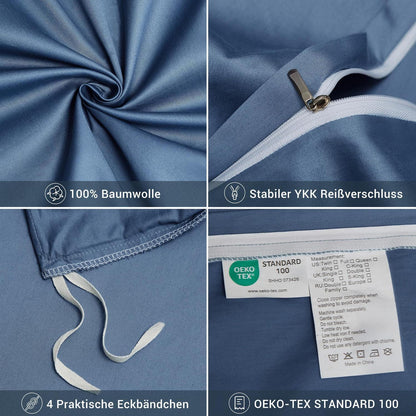 Mako Satin Bettwäsche-Set 220x240 blau marine, 3-teilig