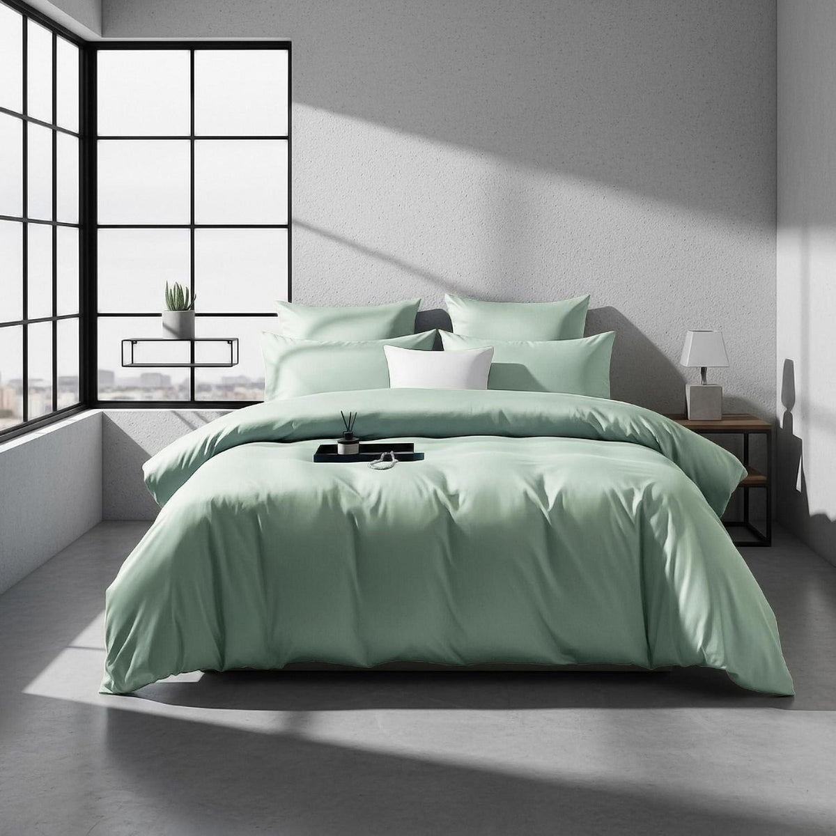Mako Satin Bettwäsche 220x240 Grün Salbeigrün 3-tlg.
