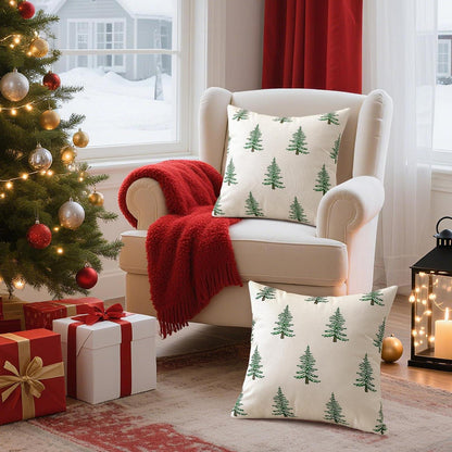 Weihnachtliche Kissenbezüge 2er Set 45x45 cm Weihnachtsbaum Beige