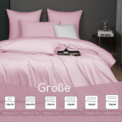Mako Satin Bettwäsche Set Rosa 220x240 cm | 3-teilig