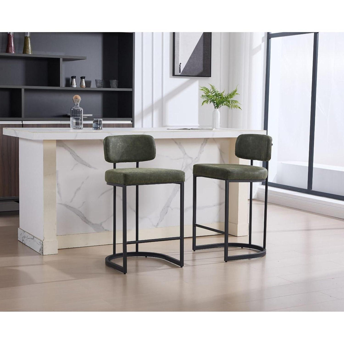 Grüner Barhocker mit Fußstütze – 2er Set, Industriestil