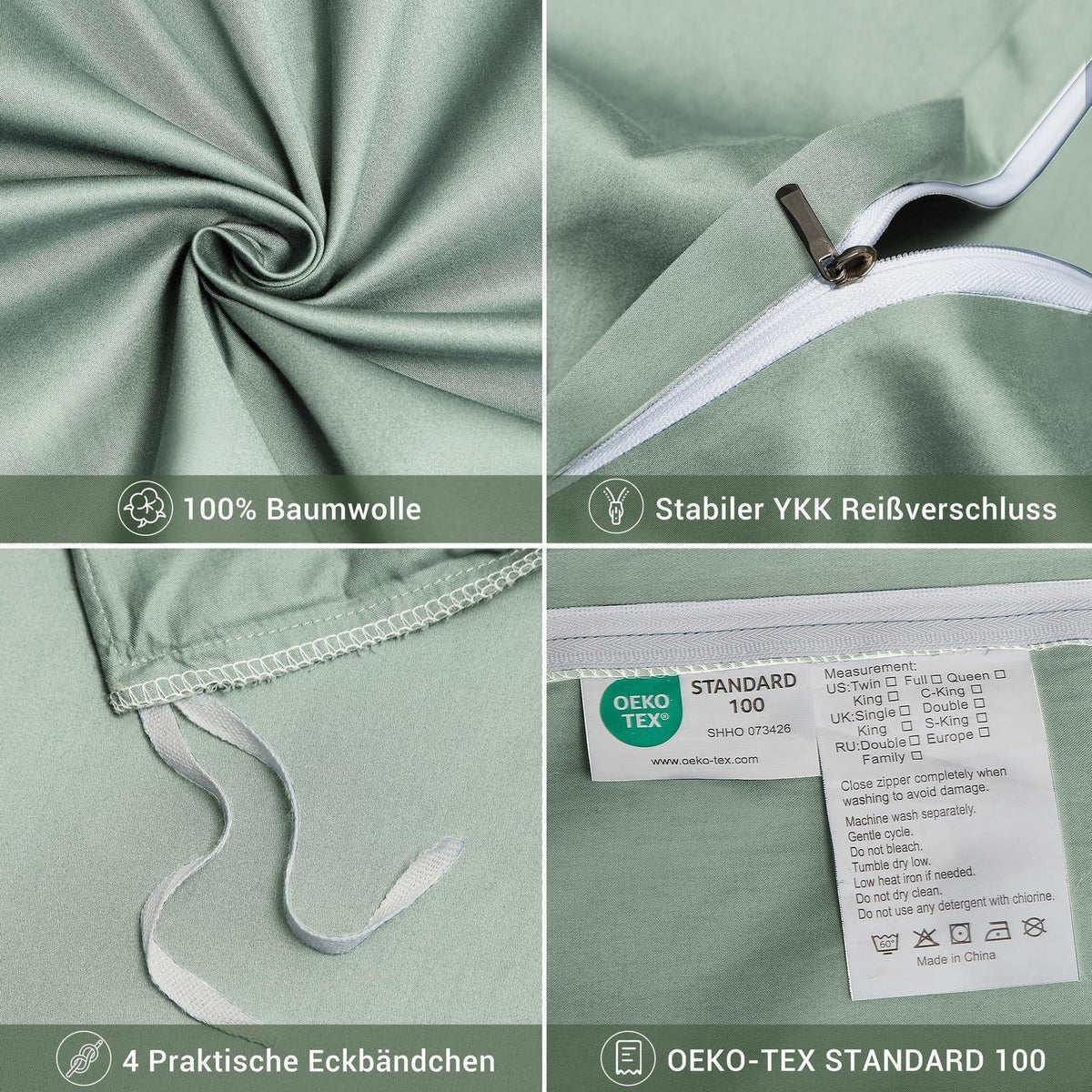 Mako Satin Bettwäsche Set 200x220 Grün Baumwolle