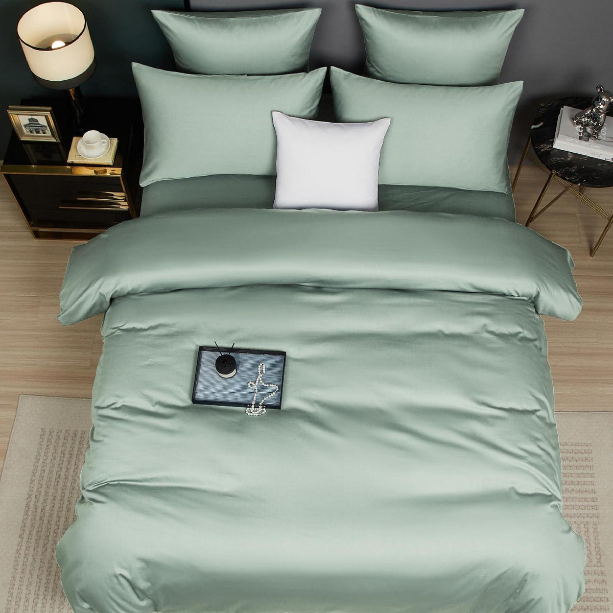 Mako Satin Bettwäsche Set 200x220 Grün Baumwolle