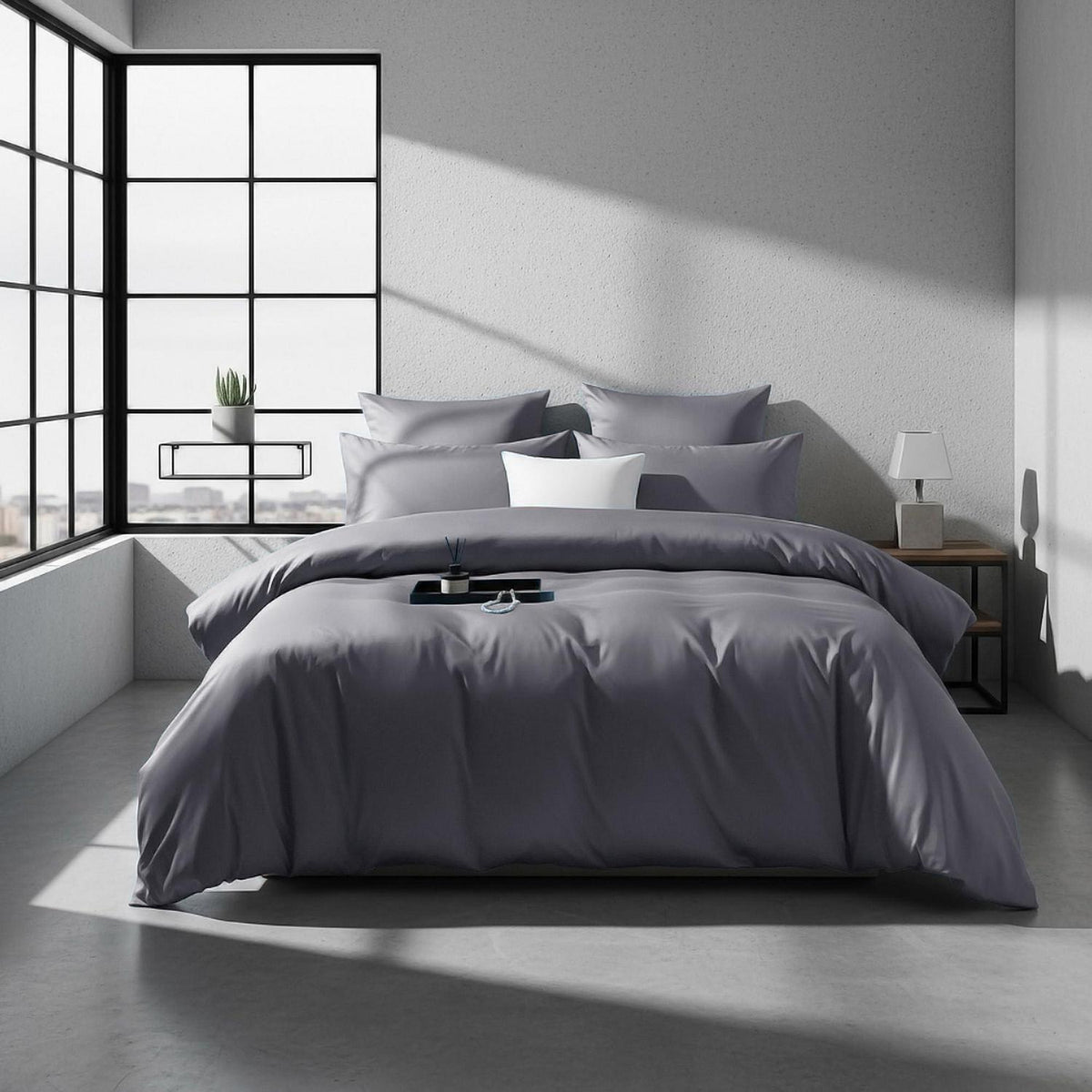 Mako Satin Bettwäsche Set 200x220 Hellgrau Baumwolle