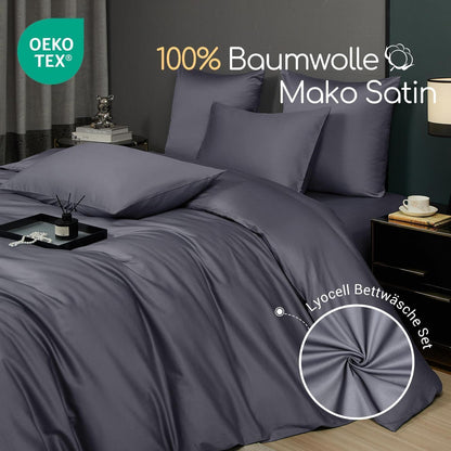 Mako Satin Bettwäsche Set 200x220 Hellgrau Baumwolle