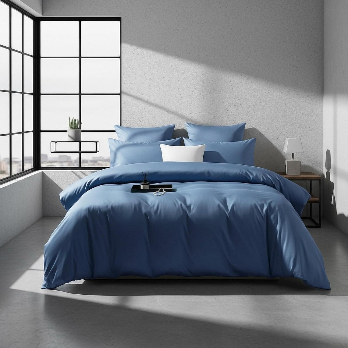 Mako Satin Bettwäsche Set 135x200 Blau Marine 4tlg.