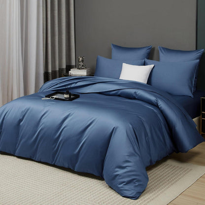Mako Satin Bettwäsche Set 135x200 Blau Marine 4tlg.
