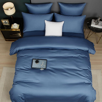 Mako Satin Bettwäsche Set 135x200 Blau Marine 4tlg.