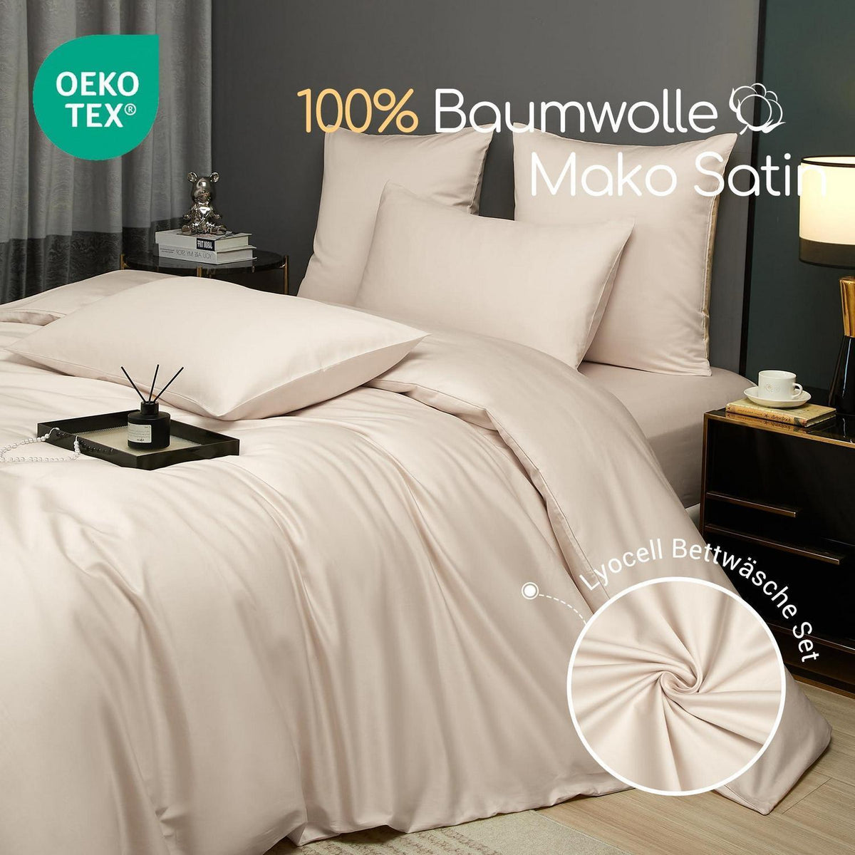 Bettwäsche-Set 135x200 Khaki Mako Satin 4-teilig Taupe Braun