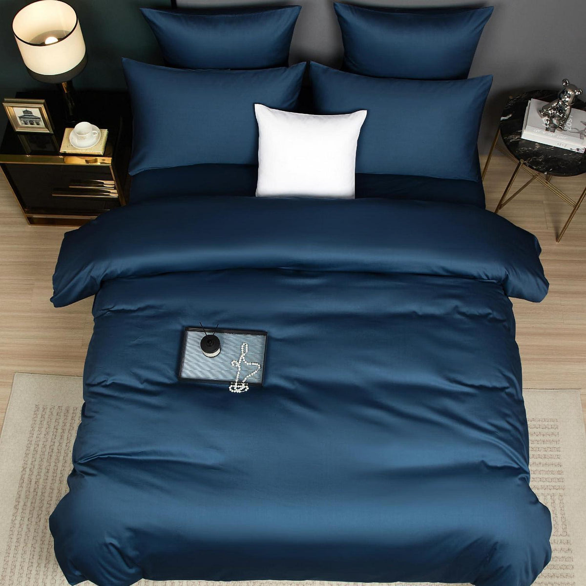 Mako Satin Bettwäsche Set 200x200 Petrol Blau 3-teilig