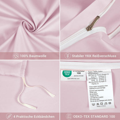 Mako Satin Bettwäsche Set Rosa Altrosa 200x220 cm 3-teilig