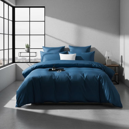 Mako Satin Bettwäsche Set 155x220 Petrol Blau Baumwolle