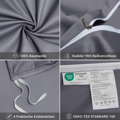 Mako Satin Bettwäsche Set 220x240 Hellgrau Anthrazit 3-teilig