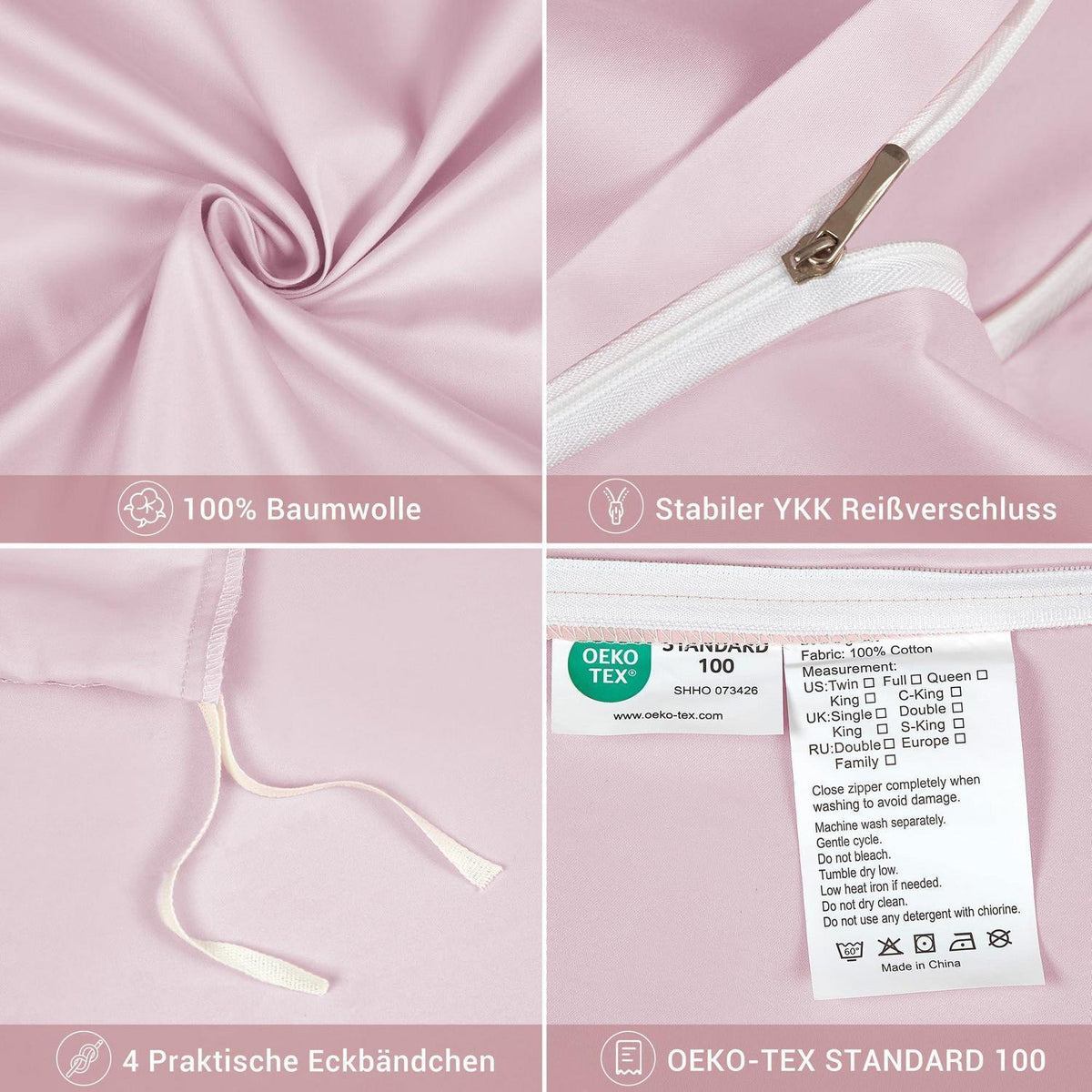 Mako Satin Bettwäsche Set 200x200 Rosa Altrosa Baumwolle