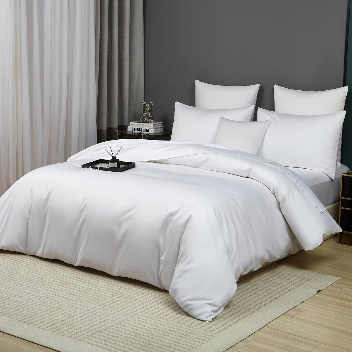 Mako Satin Bettwäsche Set 200x200 Weiß – 3-teilig & Kuschelig