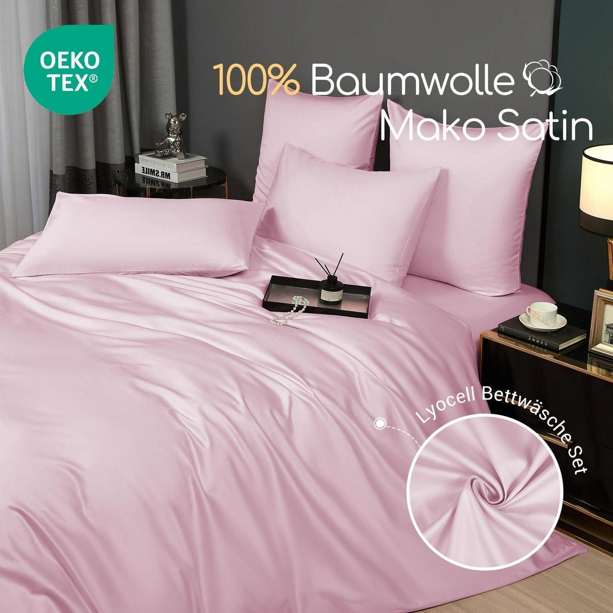 Mako Satin Bettwäsche Set 135x200 Rosa Baumwolle